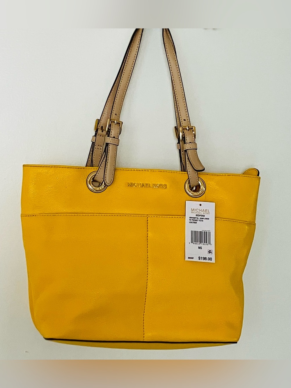 Michael Kors Bedford Sunflower Yellow Top Zip Pocket Handbag Tote Purse NEW - Picture 6 of 6